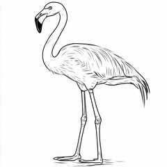 Obraz premium Flamingo Stands Elegantly with Graceful Posture in Black and White Illustration