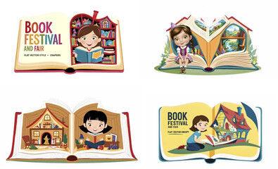 book festival stroke editable vector illustration