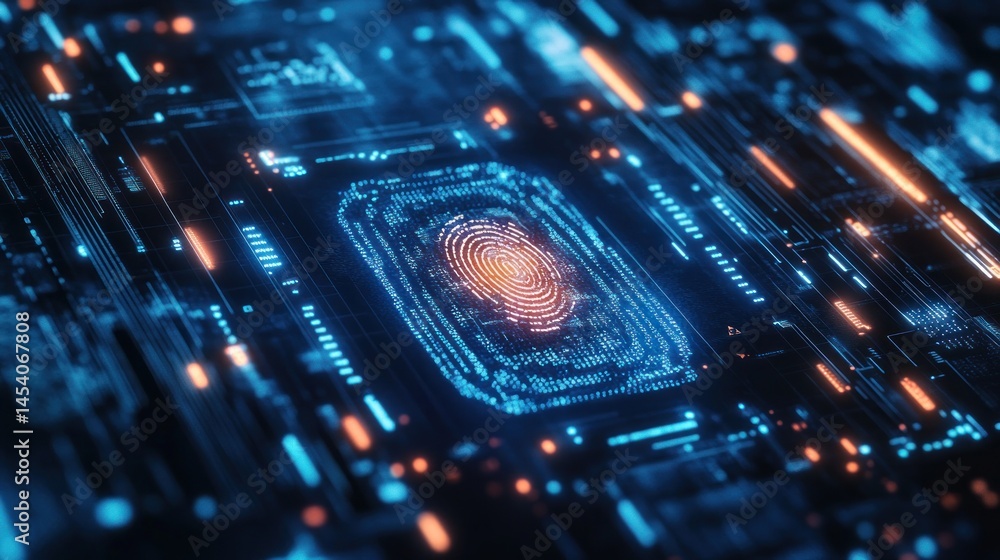 Poster futuristic fingerprint scanner circuit board