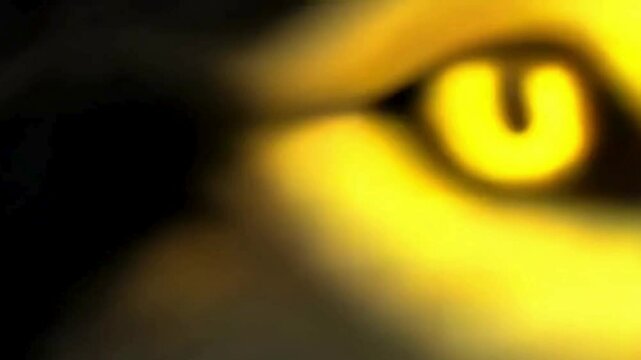 Eyes of the Ancient Predator, close-up of a Dire Wolf&rsquo;s glowing golden eyes. 