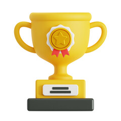 Joyful 3D Rendered Gold Trophy Award Achievement Success Celebration Icon