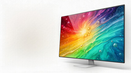 A flat digital lcd tv monitor displays a screen with a technology reflection