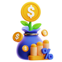 Growing Money Plant 3D Render Investment Growth Finance Success