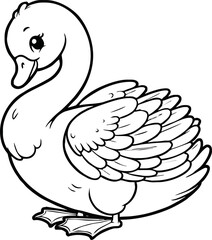  swan line art cartoon illustration floating calmly on water. Ideal for coloring pages, educational materials, and nature-themed designs.