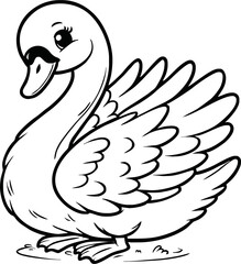  swan line art cartoon illustration floating calmly on water. Ideal for coloring pages, educational materials, and nature-themed designs.