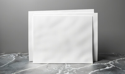 Blank Brochure Paper Sheets on Grey Marble Background, Top View, A4 Size Mockup for Design, Minimalist Clean Modern Layout, Stationery Template for Business or Personal Use, High-Quality Paper Texture