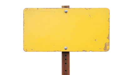 blank yellow old sign isolated on white or transparent png, Empty direction or advertising banner ad message with vintage metal panel board