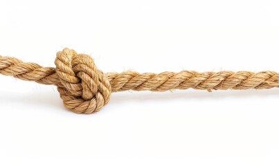 Close-Up of Brown Rope Knot Isolated on White Background - Nautical Rope Tying Concept for Strength, Stability, and Security Themes