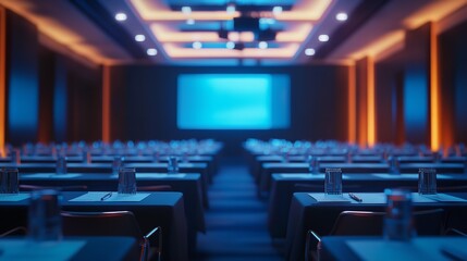 Conference room event space with tables and chairs for presentation or meeting event venue setup