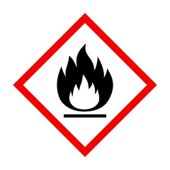 Flammable material warning sign, indicating flammable gases, aerosols, liquids or solids, flammable hazard icon