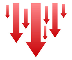 Down arrows crisis business market. Economy financial crash concept. Economy crisis recession. Economic decline. Stock exchange crisis. Red market price share market bearish