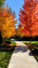 Naklejka premium Red Autumn Tree in Yard
