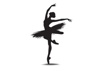ballet dancer logo silhouette vector, ballet silhouette ballerina logo icon silhouette, ballet jumping dancer female dancer action pose black silhouette isolated on white background.