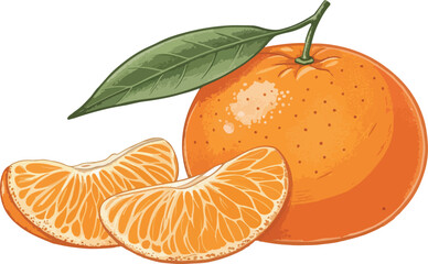 Mandarin with Mandarin slice in white background vector design, Mandarin illustration vector design