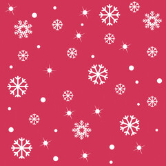 Red Background with White Snowflakes. Simple Flat Vector Illustration. Christmas Theme. White and Pink Color Scheme. Simple Details. Christmas Wallpaper.