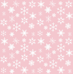White Snowflakes Seamless Pattern on Pastel Pink Background. Vector Illustration with Simple Shapes, Cute, No Shadows, No Shading, Flat Design, Minimalistic, No Gradient. High Resolution, High Definit