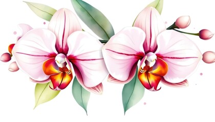 Elegant orchid floral arrangement with delicate pink petals and lush green leaves for botanical-inspired design