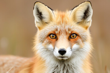 Fototapeta premium A close-up portrait of a stunning red fox showcasing its vibrant fur and piercing eyes.