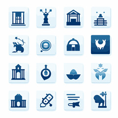 Set of vector icons on the theme of banks and finance: money, bank, credit and debit cards, payments, transfers, finance, coins, safes. Suitable for UI, applications and infographics.