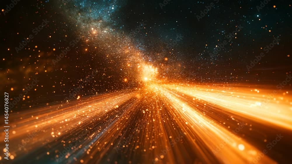 Poster abstract hyperdrive scene with glowing light trails and stars in motion through space