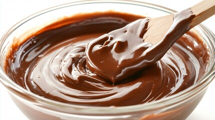 A swirl of thick chocolate batter in a glass bowl, spatula mid-stir