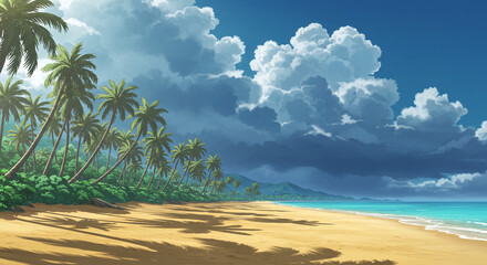 Obraz premium Tropical Beach with Golden Sand and Palms