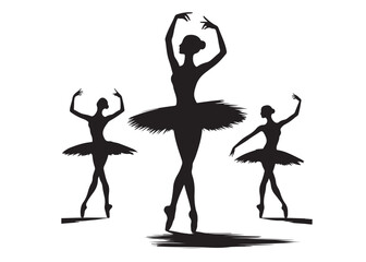 ballet dancer logo silhouette vector, ballet silhouette ballerina logo icon silhouette, ballet jumping dancer female dancer action pose black silhouette isolated on white background.