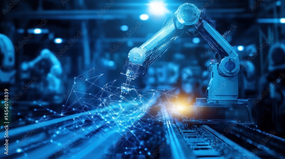 Poster automated manufacturing line with robotic arm