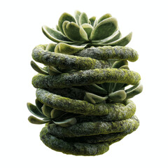 Succulent Plant Arrangement with Mossy Accents on Vibrant Cyan Transparent background