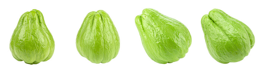 Fresh Chayote Transparent background PNG set Green Vegetable Collection on Black