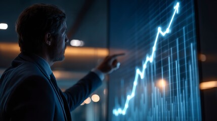 Businessman Pointing at Rising Financial Chart Showing Growth and Success