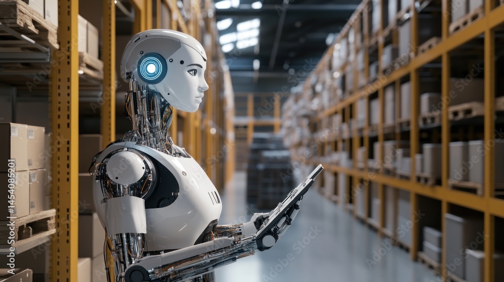 Poster Warehouse robot working in a distribution center
