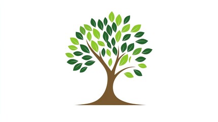 Fototapeta premium Digital illustration of a tree with numerous green leaves and a brown trunk and base.