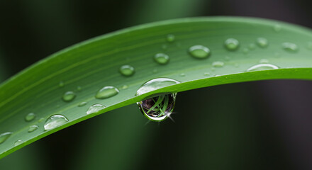 Dew Drops on Green Grass Blade