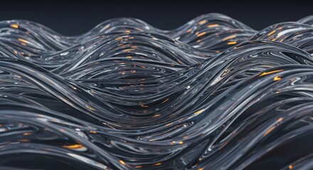 Glass-like transparent 3D waves with light refractions, creating a futuristic and elegant background
