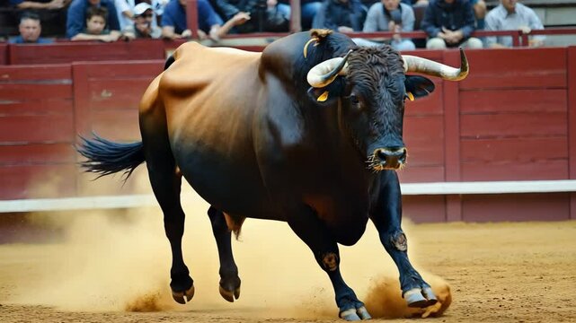 Charging bull in arena