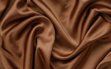 Fototapeta premium Luxurious brown satin fabric with flowing drapes and elegant texture