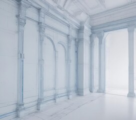 Crisp white background with faded blue architectural blueprint overlay , classic, photo