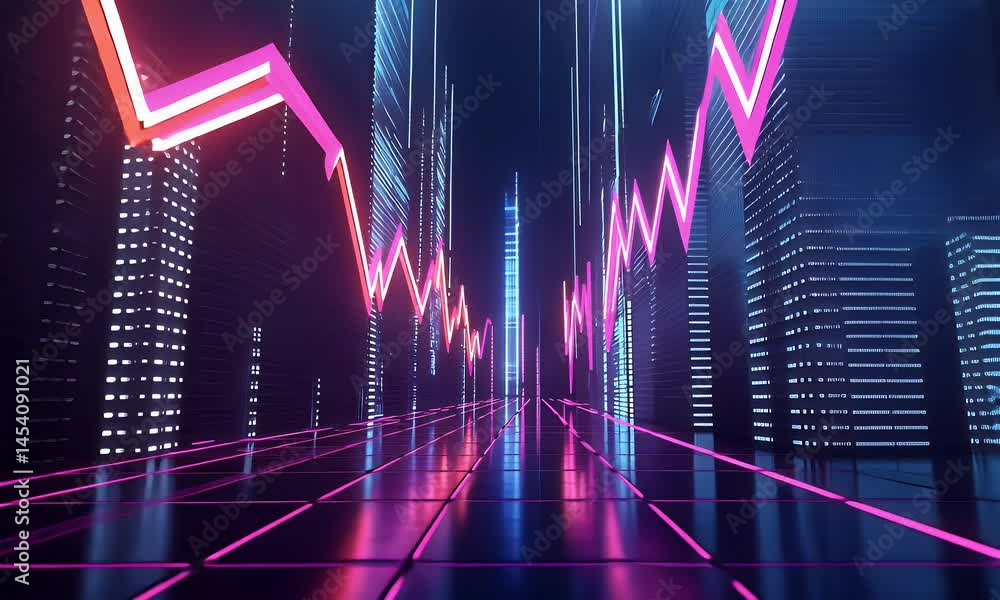 Aufkleber a background of glowing neon arrows moving upward, creating an atmosphere of dynamic movement and pr