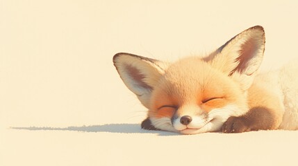 Fototapeta premium Fox kit sleeping soundly on the ground, eyes closed, ears perked on its tiny head
