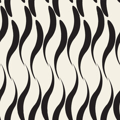A seamless pattern featuring bold wavy vertical stripes in black on a beige background. The flowing, organic curves create a sense of motion and visual rhythm