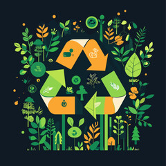 AVector illustration depicting beautiful and untouched nature: forests, mountains, rivers, clear sky and green landscapes. Symbol of environmental preservation and harmony withdobe Illustrator Artwork
