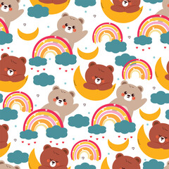 Fototapeta premium seamless pattern cute cartoon bear with sky element. cute pattern for wallpaper and background