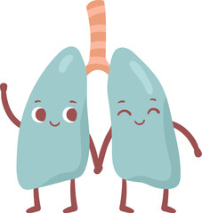 Cartoon lungs smiling and holding hands, symbolizing respiratory health and well being, perfect for healthcare and educational materials focused on promoting healthy lifestyles