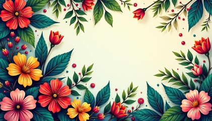 Fototapeta premium Intricate floral design with leaves and blossoms, endlessly repeating , wallpaper, flower, fabric