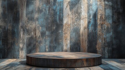 Fototapeta premium Rustic Wooden Stage with Textured Walls and Soft Lighting Effects