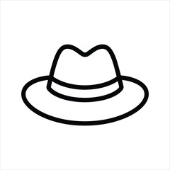 Fedora Hat Icon – Classic Wide Brim Outline Vector Illustration