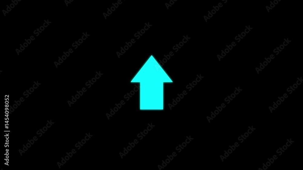Poster glowing cyan arrow on black background loop