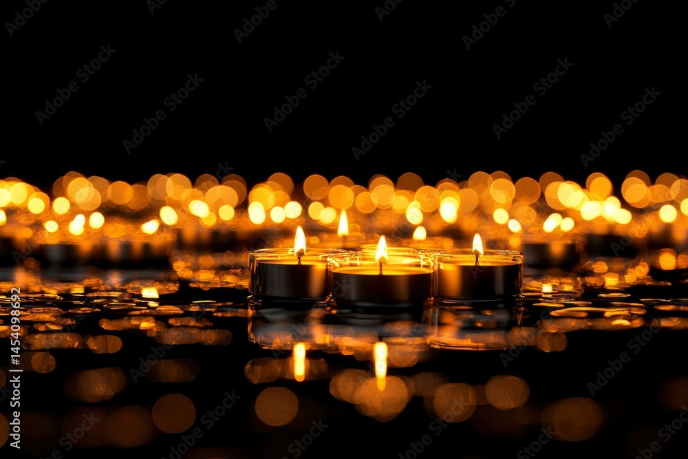 Poster burning candles light up in a dark background, creating a calming and reflective atmosphere