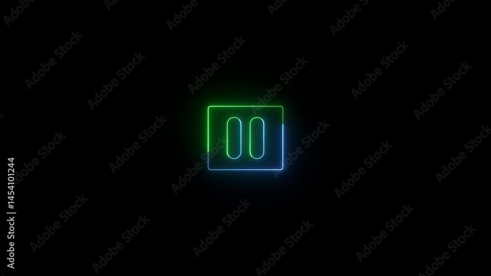 Poster neon pause button animation on black background